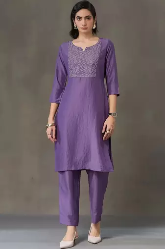 structured women embroidered kurta with trousers