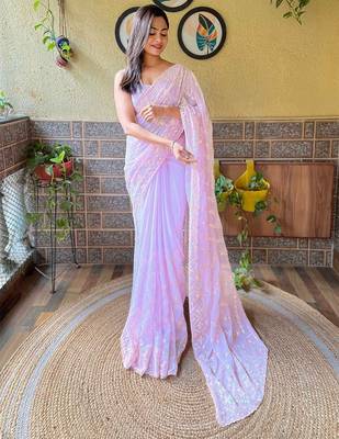 lavender embellished sequinned saree 1