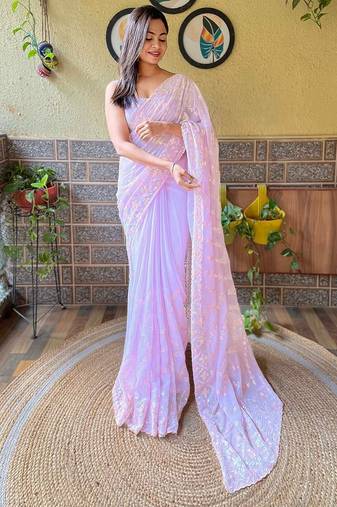 lavender embellished sequinned saree