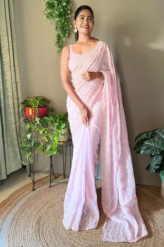 lavender embellished sequinned saree
