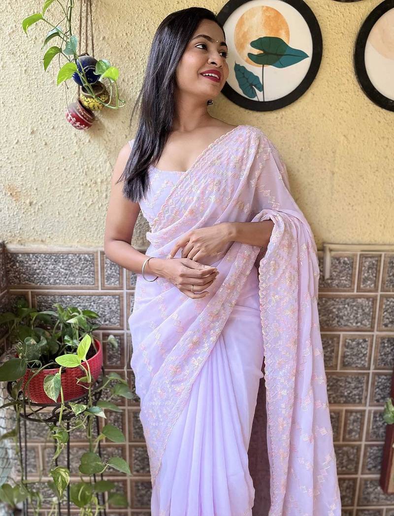 lavender embellished sequinned saree