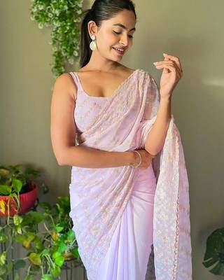 lavender embellished sequinned saree 5
