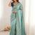 turquoise embellished embroidered organza heavy work saree