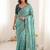 turquoise embellished embroidered organza heavy work saree