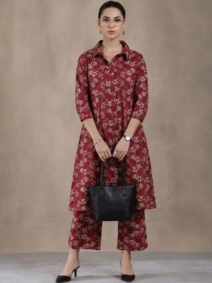women floral printed regular cotton kurta with trousers 1