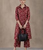 women floral printed regular cotton kurta with trousers
