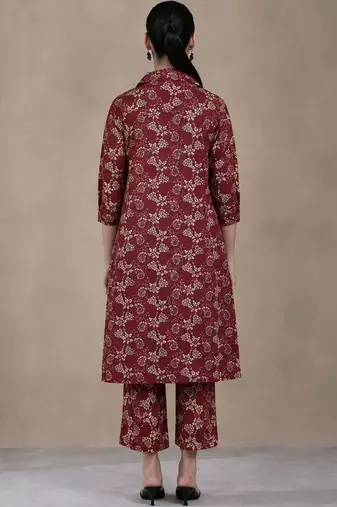 women floral printed regular cotton kurta with trousers