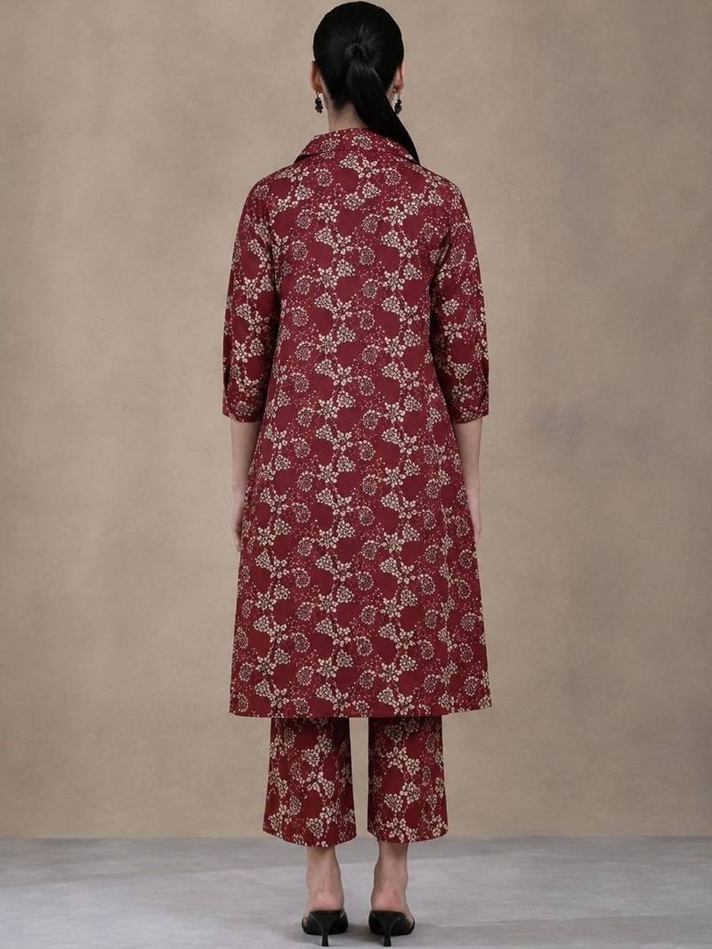 women floral printed regular cotton kurta with trousers