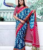 blue ethnic motifs ikat saree