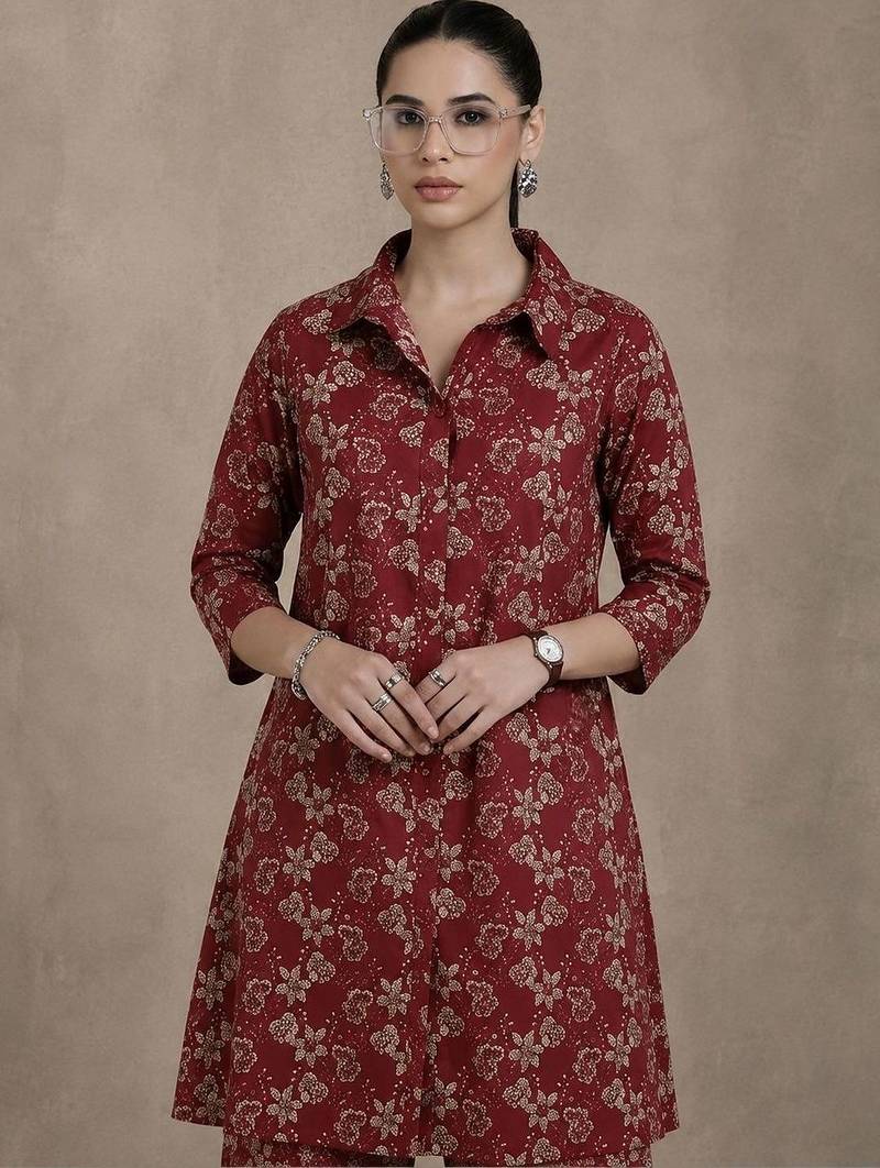 women floral printed regular cotton kurta with trousers