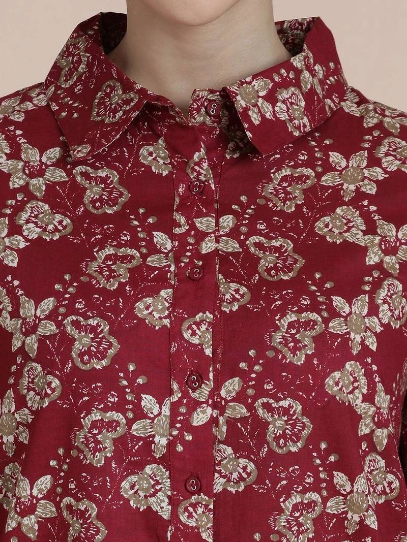 women floral printed regular cotton kurta with trousers