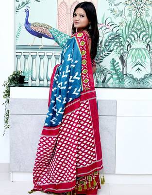 blue ethnic motifs ikat saree 2