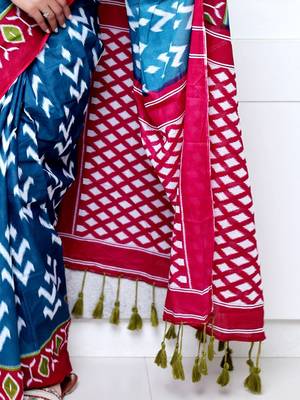 blue ethnic motifs ikat saree 5