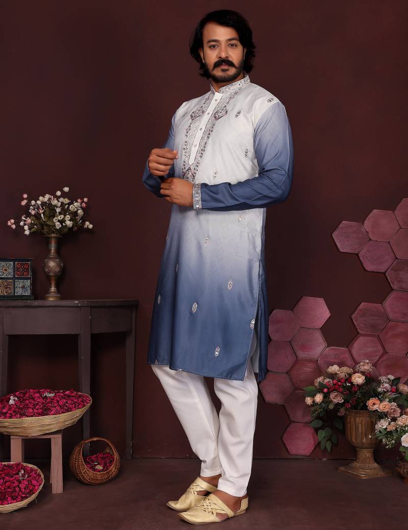 Multi premium cotton silk embroidery sequence work premium designer kurta pajama