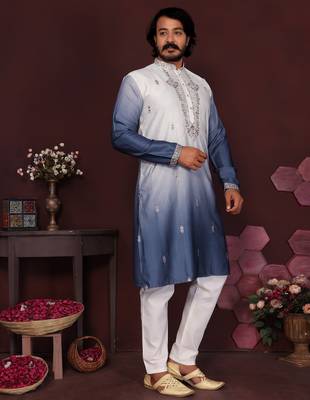 Multi premium cotton silk embroidery sequence work premium designer kurta pajama 3