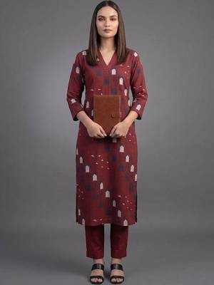 tailored women printed kurta with trousers 1