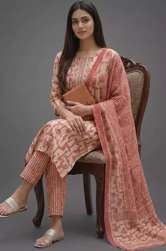 workwear women printed kurta with trousers with dupatta
