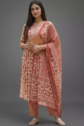 workwear women printed kurta with trousers with dupatta