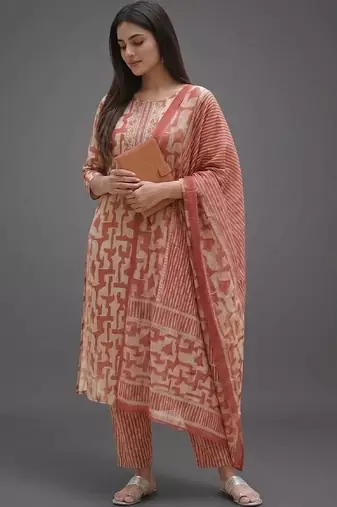 workwear women printed kurta with trousers with dupatta