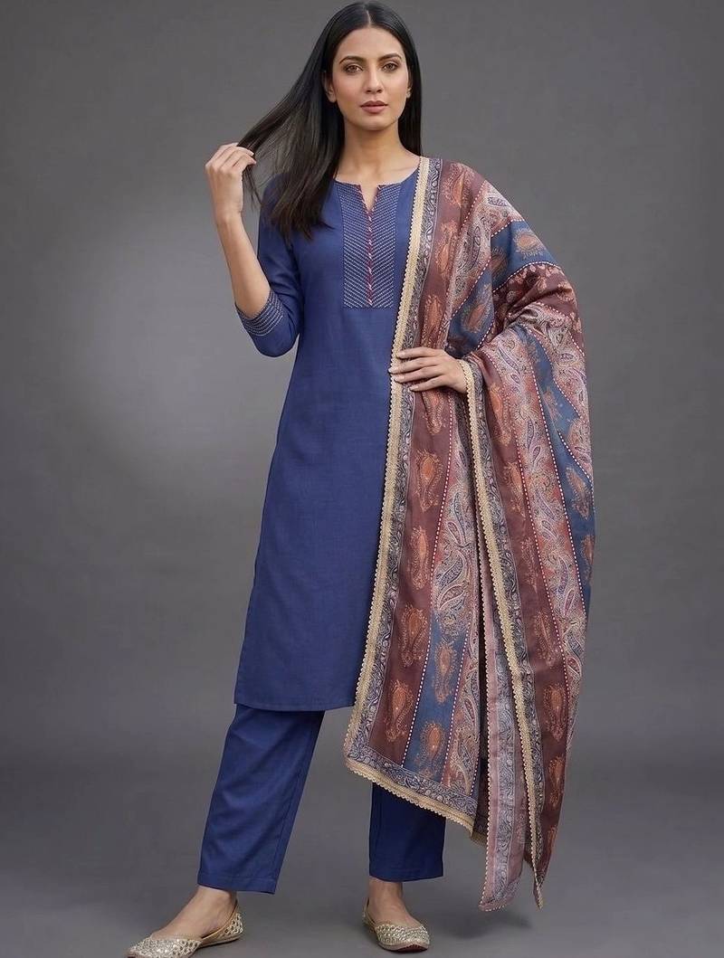 smart women kurta with trousers with dupatta