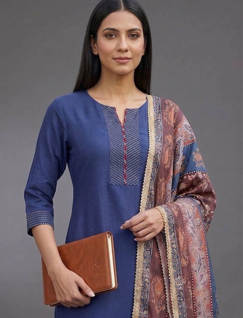 smart women kurta with trousers with dupatta