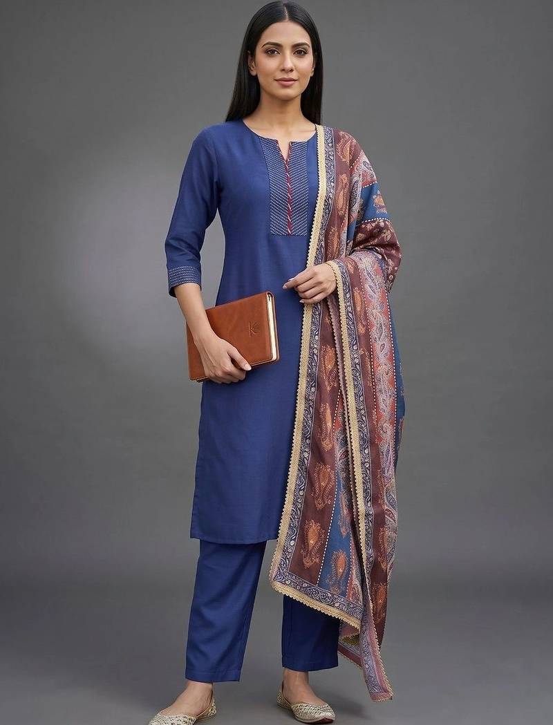 smart women kurta with trousers with dupatta