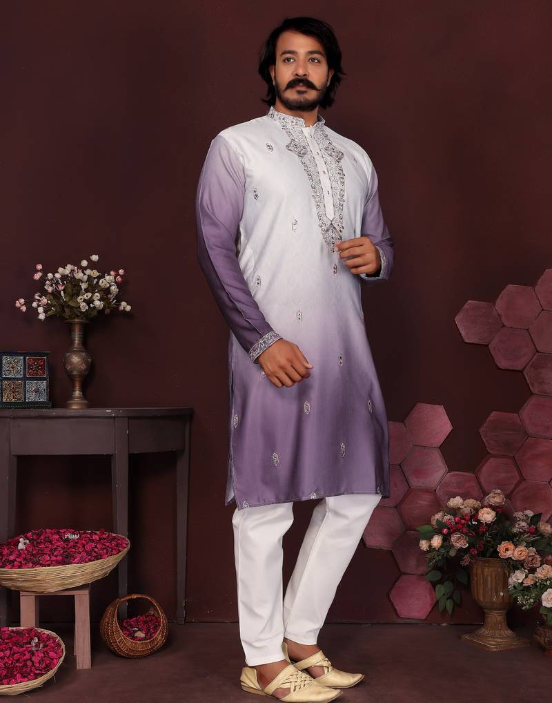 Multi premium cotton silk embroidery sequence work premium designer kurta pajama
