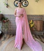 pink embellished sequinned saree