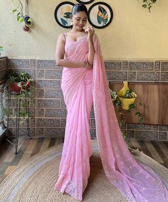 pink embellished sequinned saree 2