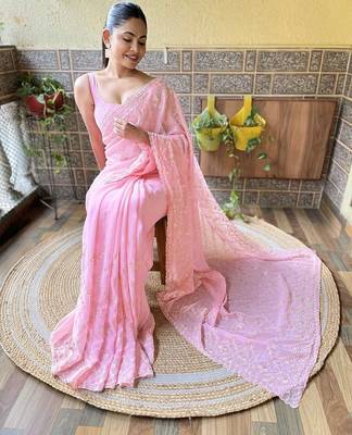 pink embellished sequinned saree 3