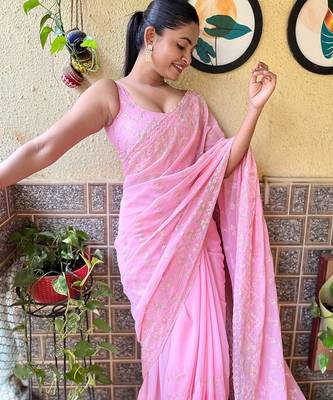 pink embellished sequinned saree 5