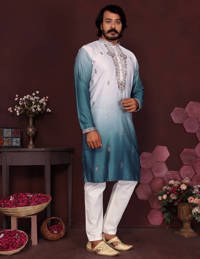 Lavender premium smart silk embroidery sequence work premium designer only kurta