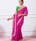 pink pink leheriya printed embroidered pure georgette saree