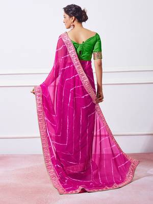 pink pink leheriya printed embroidered pure georgette saree 4