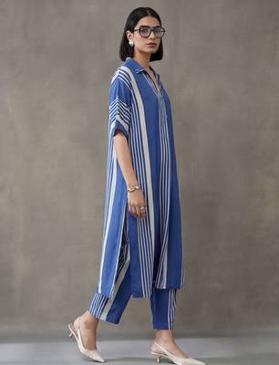 women striped regular kurta with trousers 3