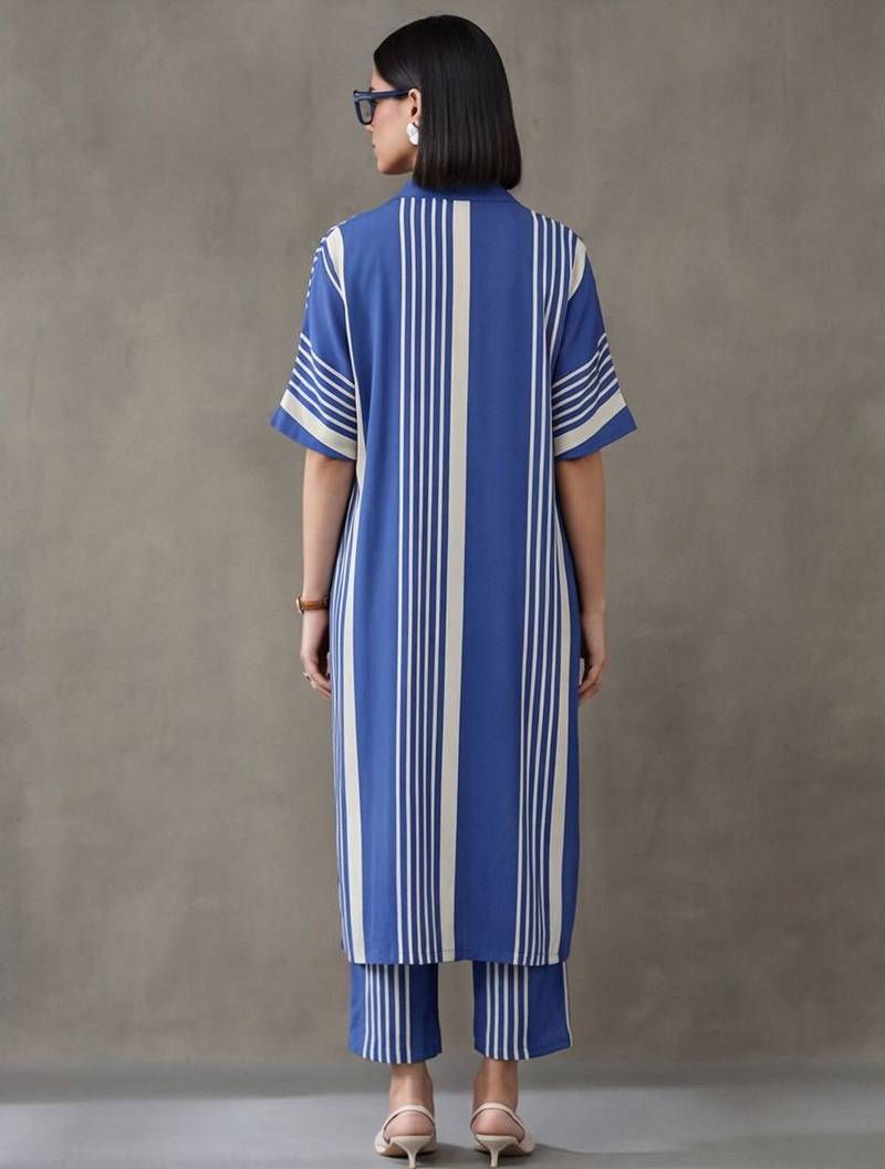 women striped regular kurta with trousers