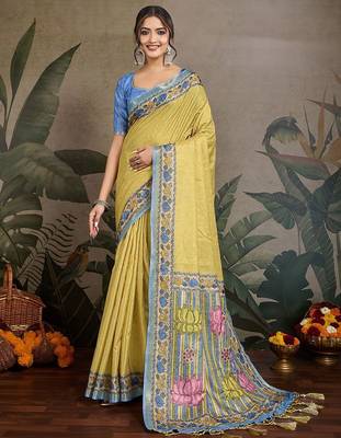 yellow ethnic motifs saree 1