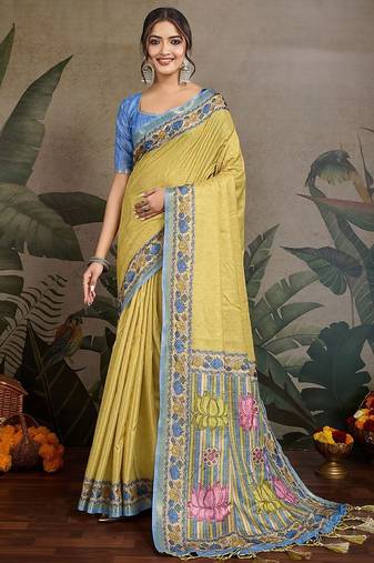 yellow ethnic motifs saree