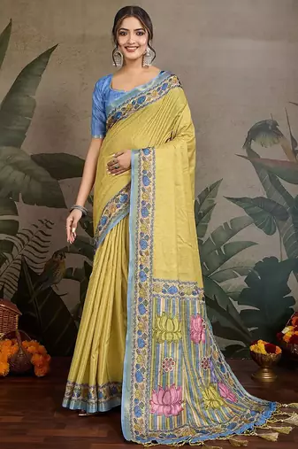 yellow ethnic motifs saree