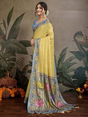 yellow ethnic motifs saree 2