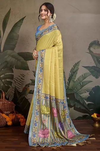 yellow ethnic motifs saree