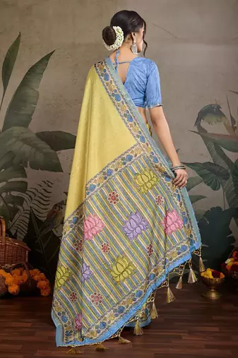 yellow ethnic motifs saree