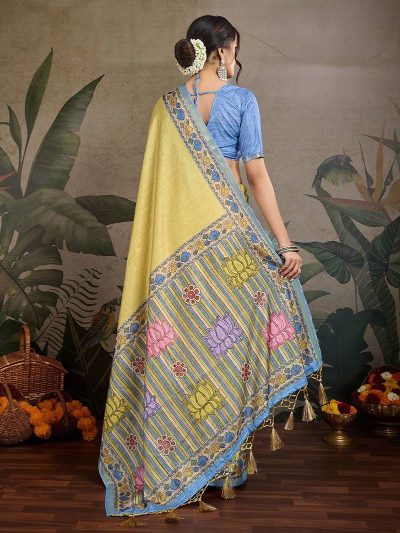 yellow ethnic motifs saree