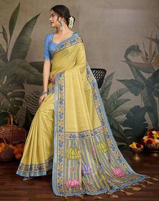 yellow ethnic motifs saree 4
