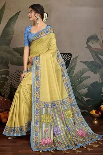 yellow ethnic motifs saree