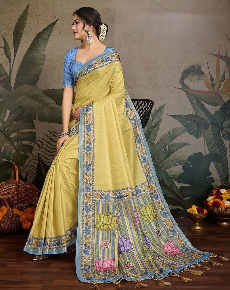 yellow ethnic motifs saree