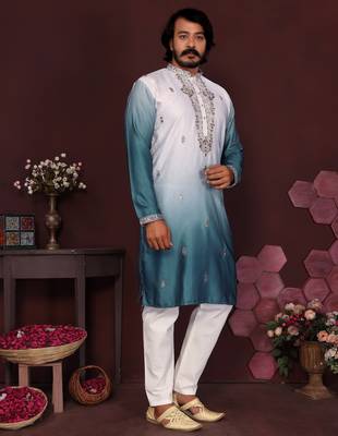 Lavender premium smart silk embroidery sequence work premium designer kurta pajama 3