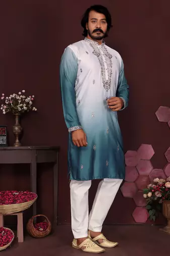 Lavender premium smart silk embroidery sequence work premium designer kurta pajama
