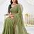 olive floral embroidered poly georgette heavy work saree