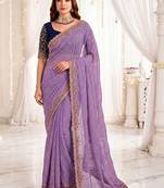 lavender floral embroidered poly georgette heavy work saree